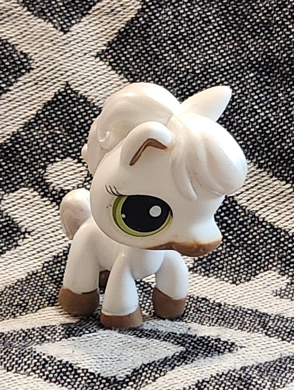 Littlest Pet Shop Hasbro LPS #338 HORSE PONY Pearly White Brown Raceabout Ranch